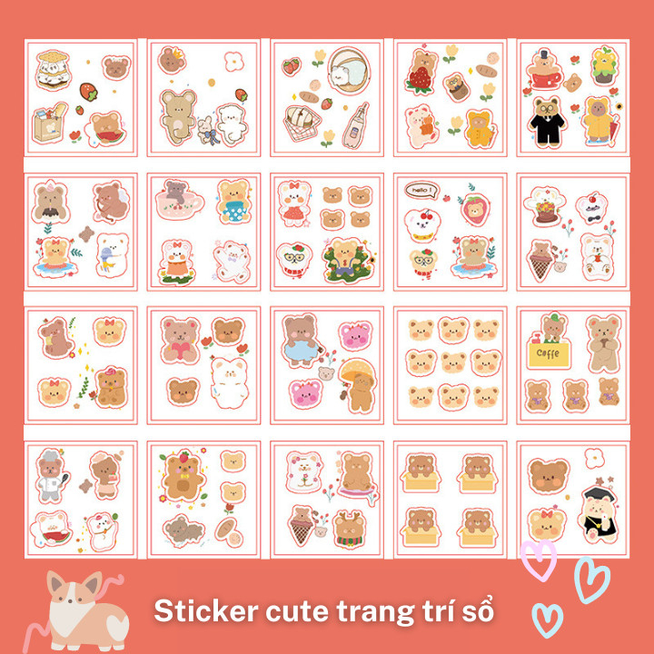 Tấm Sticker nhiều hình cute, dễ thương trang trí sổ tay, bình nước, kệ đồ, giá sách- Miếng dán sticker trong suốt 01819