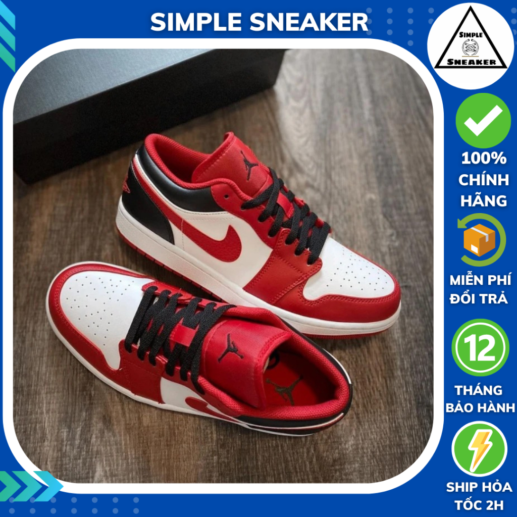 Giày Jordan 1 Low Bulls Chính Hãng 💙SIMPLE SNEAKER💙 Air Jordan 1 Reverse Black Toe Giày Thể Thao JD1 Màu Đỏ