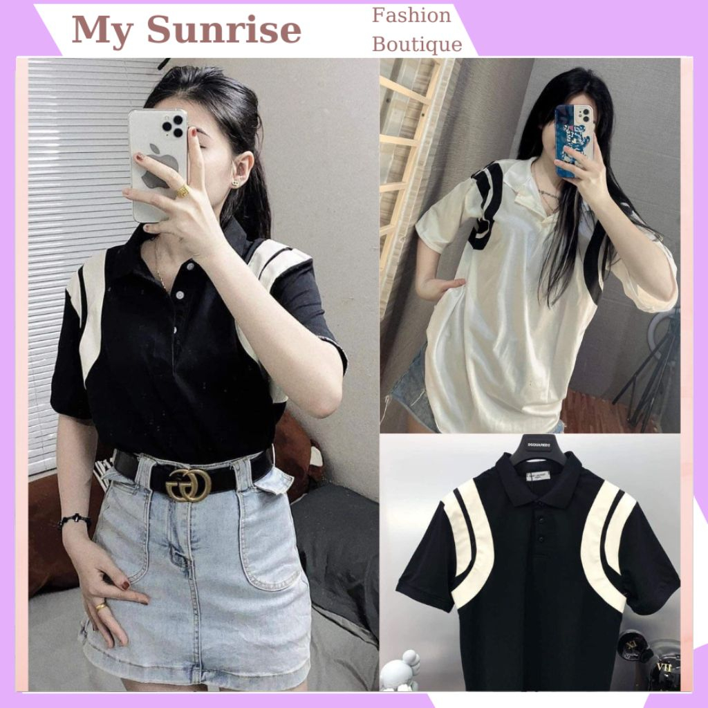Áo polo cổ bẻ sọc vai ,áo thun Form thụng đẹp nam nữ đều mặc được phong cách thời trang thể thao.