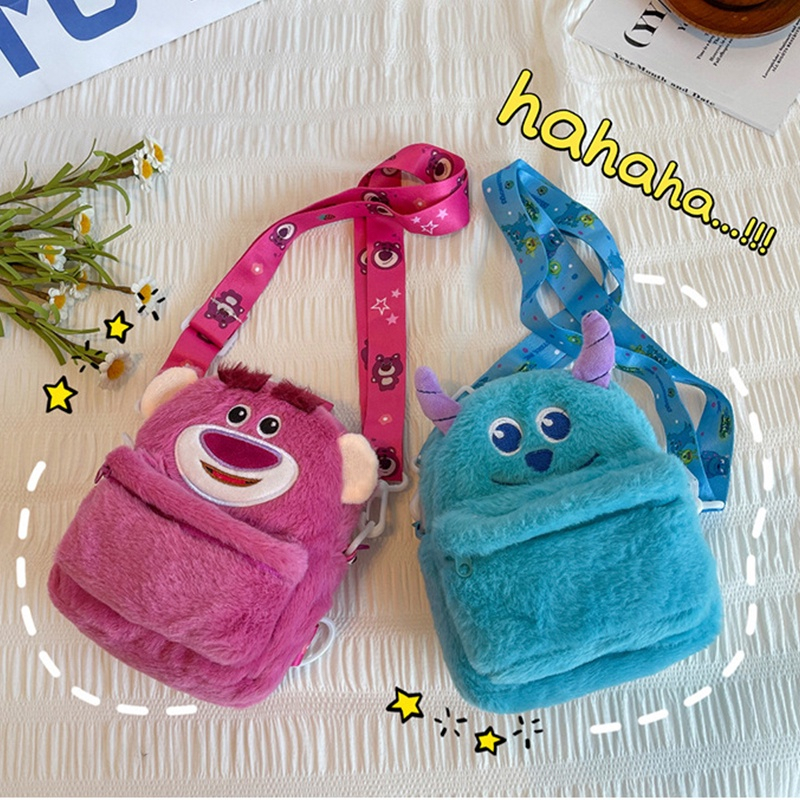 MVP3059 Túi Đeo Chéo Mini Hình Gấu Dâu Tây Phủ Lông Dễ Thương Chống Thất Lạc