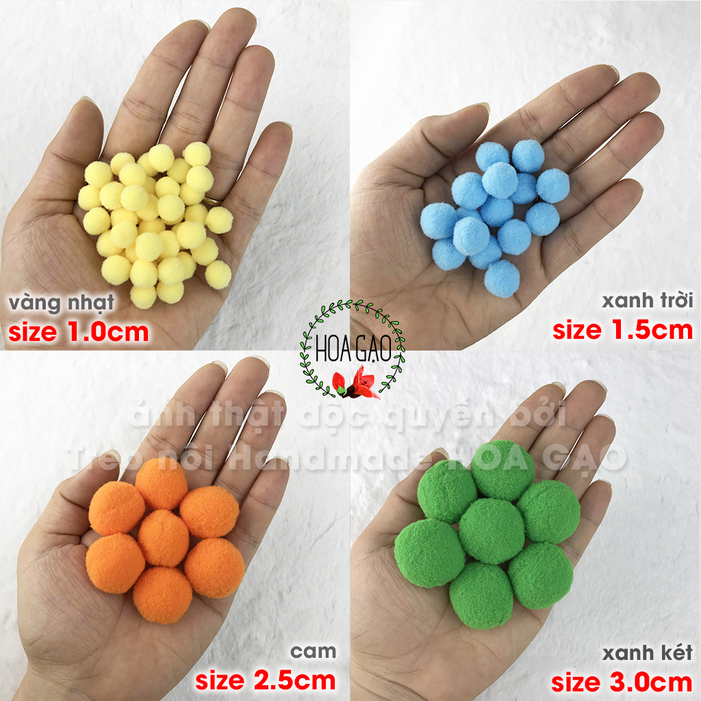 Pom pom cục bông size 2.5cm LOẠI TỐT trang trí đồ chơi cho bé, phụ kiện may mặc handmade mầm non