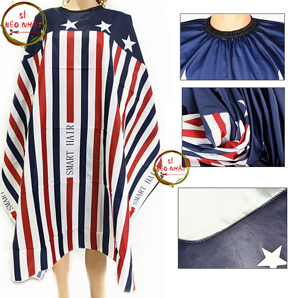 Áo choàng cắt tóc barber màu cờ Mỹ độc đáo