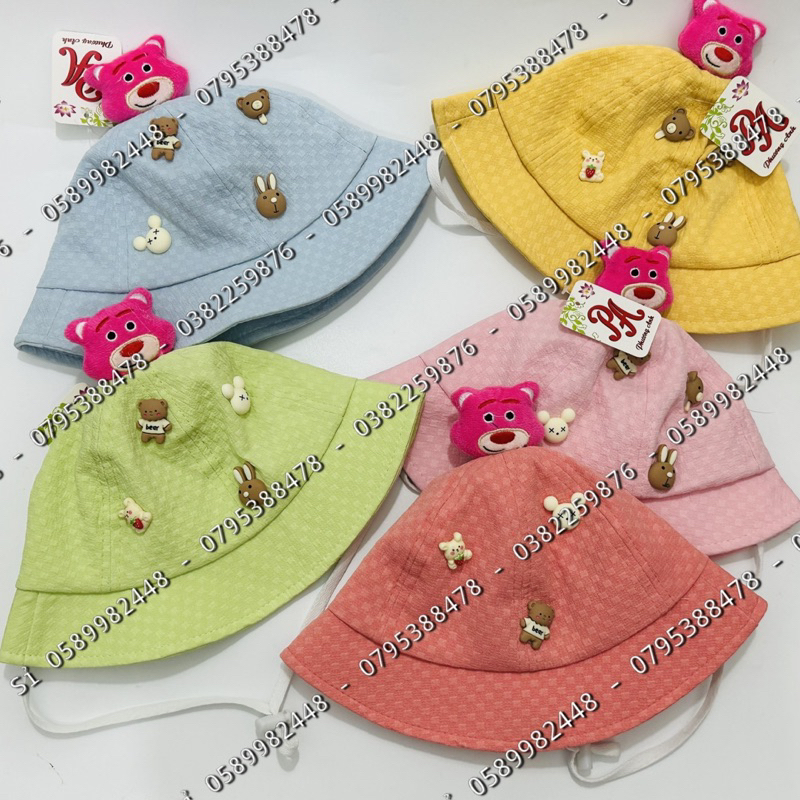 MŨ BO CÓ DÂY PHỐI GẮN GẤU DÂU SIÊU CUTE CHO BÉ GÁI 6 tháng đến 4 tuổi