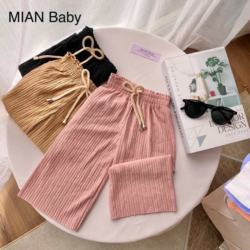 Quần dài bé gái,quần dài ống rộng đính dây nơ Hàn Quốc cho bé gái MIAN Baby