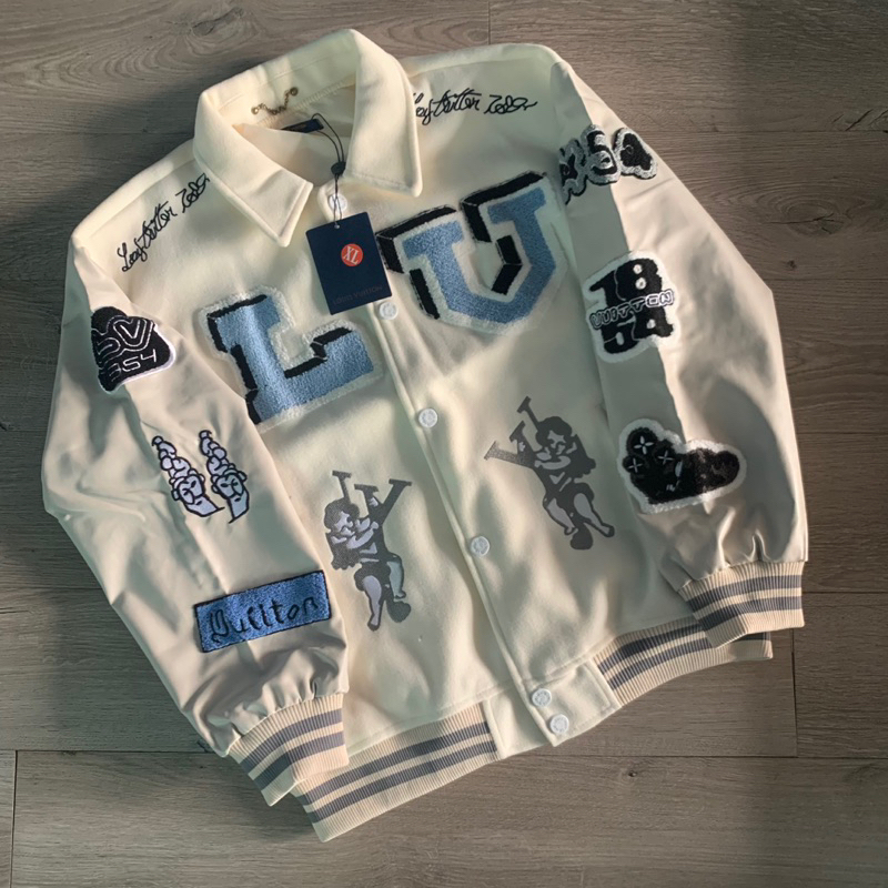 Áo khoác Varsity LV cao cấp phối tay da lót bông