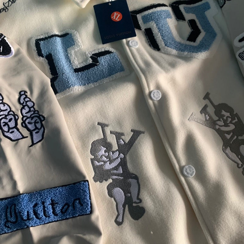 Áo khoác Varsity LV cao cấp phối tay da lót bông