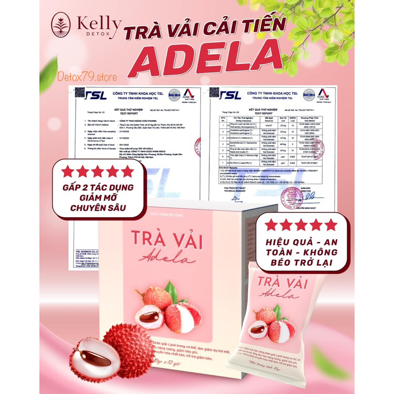 TRÀ VẢI GIẢM CÂN ADELA cải tiến thế hệ mới Kelly Detox Tặng kèm vitamin