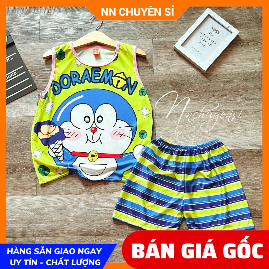 ĐỒ BỘ MÙA HÈ CHO BÉ Bộ thun sát nách 3 lỗ chất thun mềm mát in hình doremon hoạt hình dễ thương DBRBSN FULL SIZE