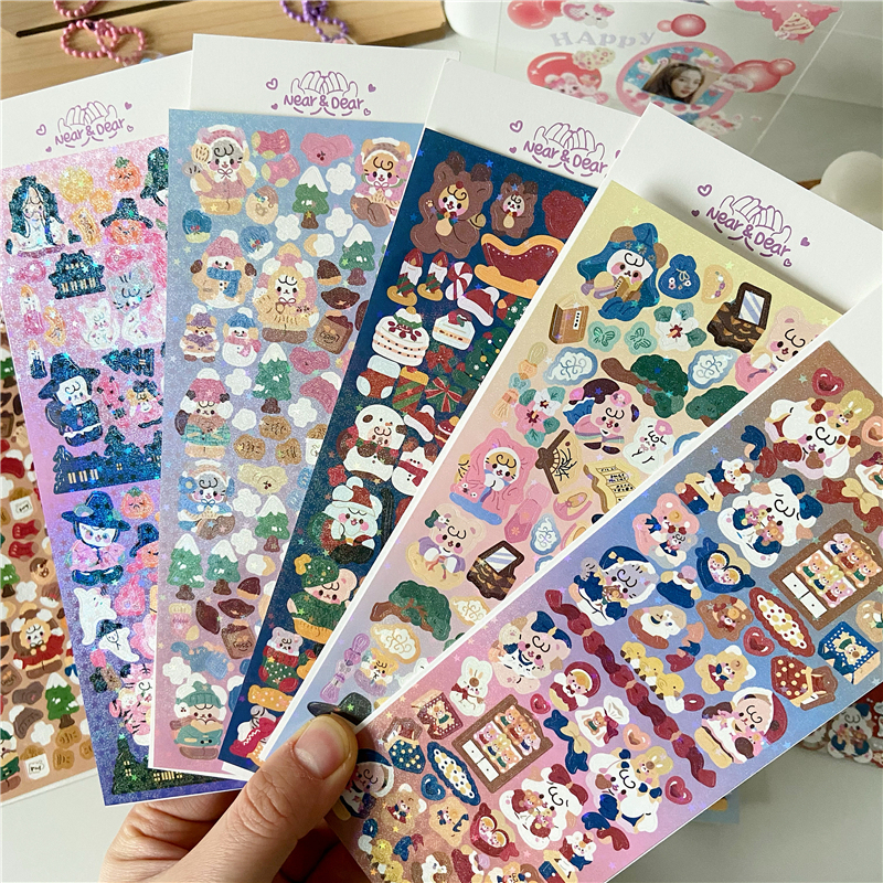 Zanmo tấm hình dán sticker Hàn gấu halloween lễ hội mùa đông kim tuyến decor toploader