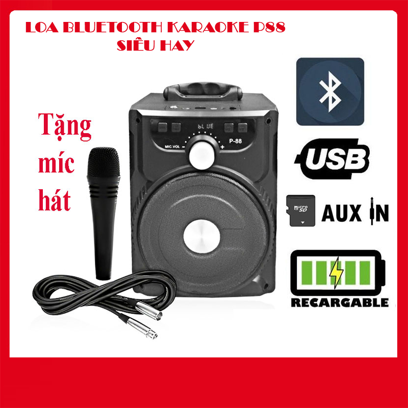 Loa bluetooth karaoke KIOMIC P88 - P89 chính hãng giá rẻ TẶNG KÈM MICRO CÓ DÂY RỜI, âm siêu trầm, pin cực trâu