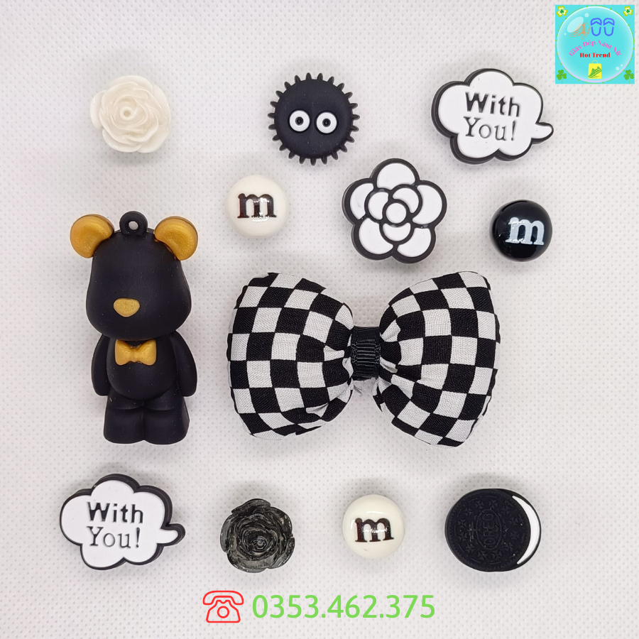 Bộ Sticker Gấu Teddy Trắng Trang Trí Dép Cross Sticker, Jibbitz, Charm 3D Trang Trí Dép Sục, Gắn Dép Cross Sẵn Nút Gắn