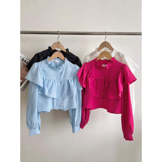 Áo sơ mi croptop bèo xinh xắn 4 màu