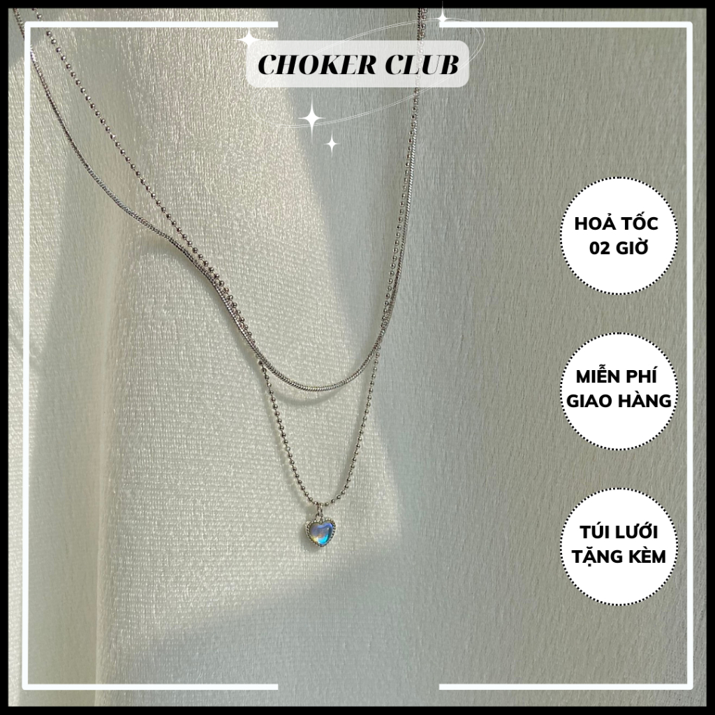 Dây chuyền mặt trái tim màu hologram set dây liền N124 Choker Club