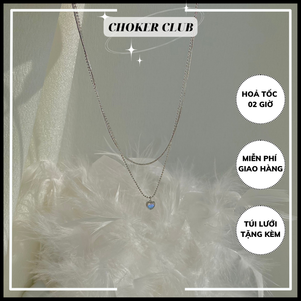 Dây chuyền mặt trái tim màu hologram set dây liền N124 Choker Club