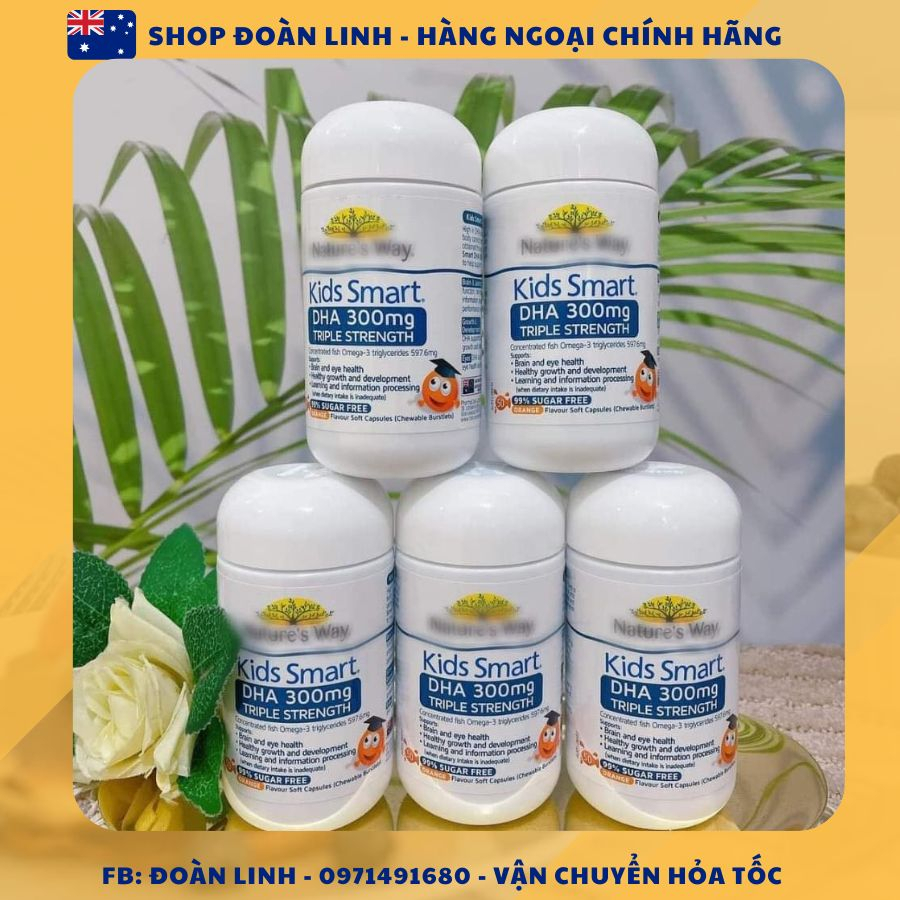 Kẹo dẻo Gummies kids smart dha 300mg, Hàng chuẩn úc đi air, Viên nhai NW Kids Smart DHA 300mg bổ sung DHA