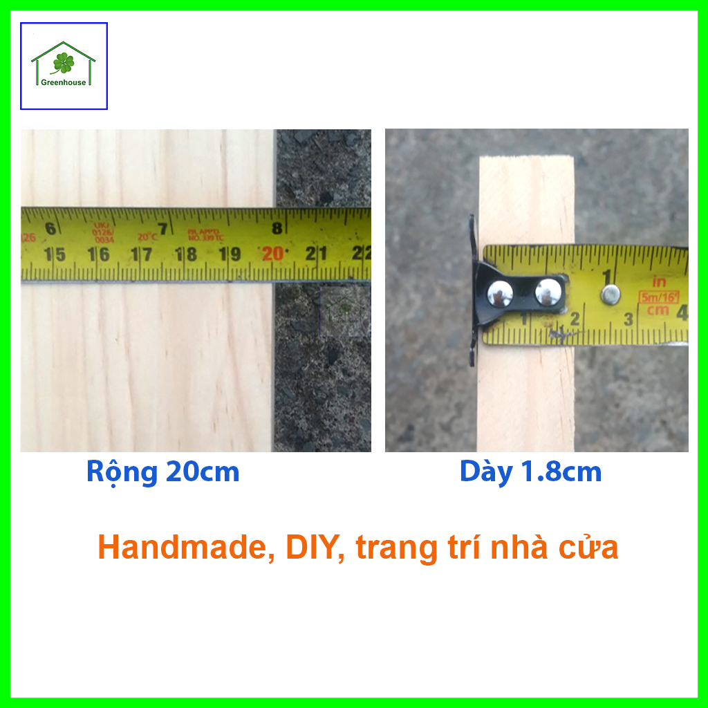 Tấm gỗ thông vuông 20cm dày 1.8cm, trang trí nhà cửa, handmade, DIY , kệ sách, khắc laser, in chữ Greenhouse-ngoinhaxanh