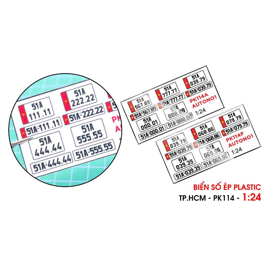 Phụ kiện 5 bs biể.n s.ố xe mô hình tỉ lệ 1:24 ép plastic Autono1 SG HCM PK114
