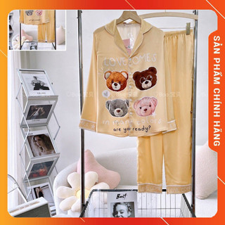 Đồ bộ pijama lụa latin thiết kế tay dài quần dài freesize 40 - 62 kg