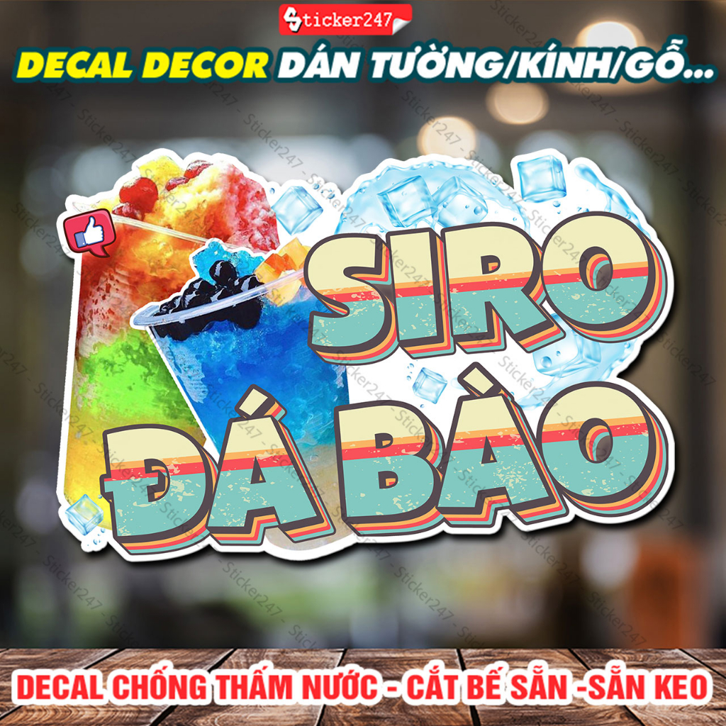 Decal Trang Trí Siro Đá Bào 🍓 Hình Dán Decor Trang Trí Quán Trà Sữa, Siro - Decal Dán Tường Chống Nư
