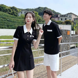 Áo váy thun đen phối sọc trắng tay áo ❤️