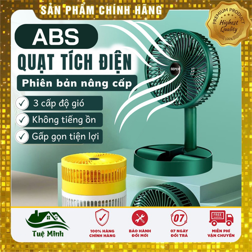 Quạt Tích Điện Để Bàn Mini Super Gấp Gọn Tiện Dụng 3 Cấp Độ Gió Siêu Bền Cáp Sạc USB Tiện Lợi Có Bảo Hành Tuệ Minh