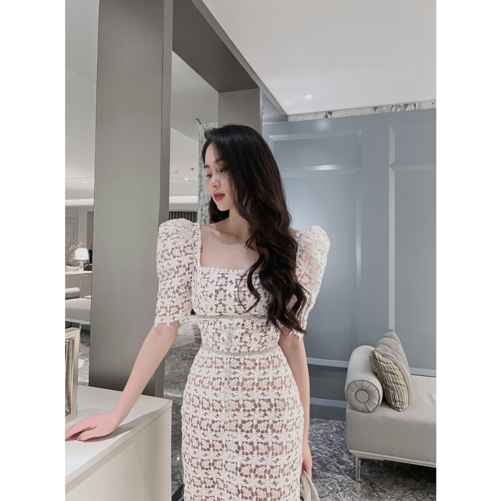 tiensoc.Đầm suông ren hoa tay lở