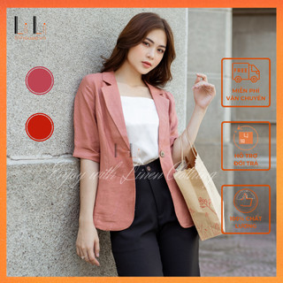 Áo Khoác Blazer Nữ Tay Lửng Có Túi Phối Quần Short Linen Lưng Cao Ống Rộng, Set Blazer Nữ 1 Lớp Thoáng Mát - Ladyco