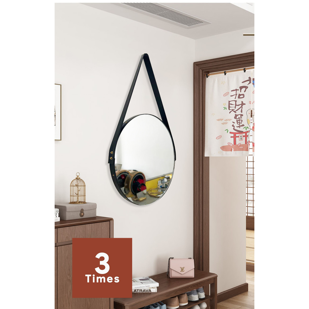 Gương tròn treo tường dây da, nhiều kích thước, bao bể vỡ, gương siêu nét, dây da siêu sang