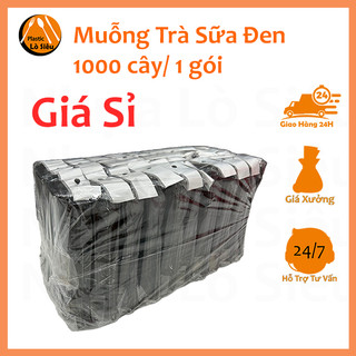 1000 cây muỗng đen 20cm sử dụng một lần, thìa nhựa cán dài,trà sữa, giá rẻ màu đen.