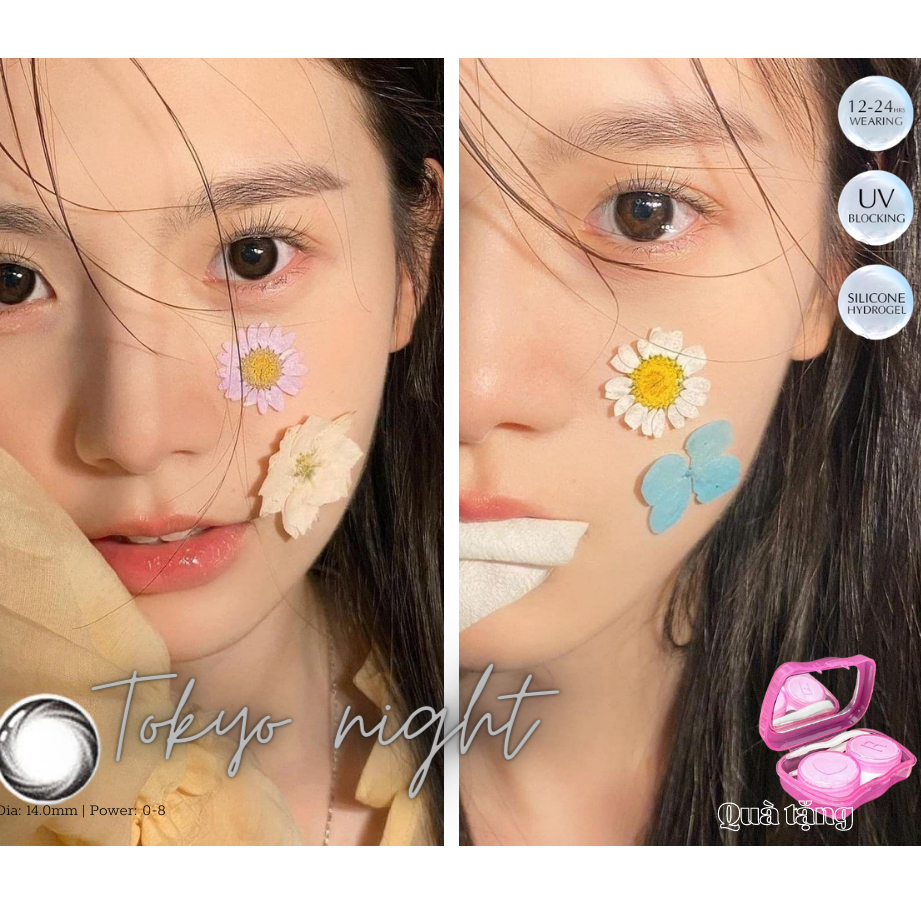 Lens màu đen vân xoáy tạo hiệu ứng mắt to, sâu| Gdia:13.4mm| HSD 1 năm| Tokyo night | Silicone| Angel eyes