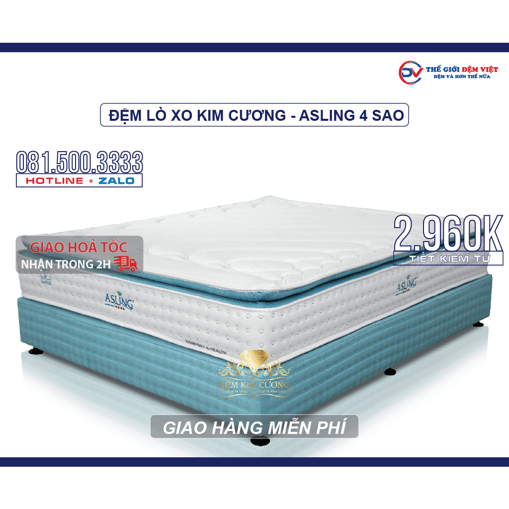 ĐỆM LÒ XO KIM CƯƠNG ASLING 4 SAO - Dày 28cm - HÀNG CHÍNH HÃNG