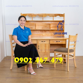 Bàn học sinh đôi gỗ tự nhiên có kệ sách cho bé
