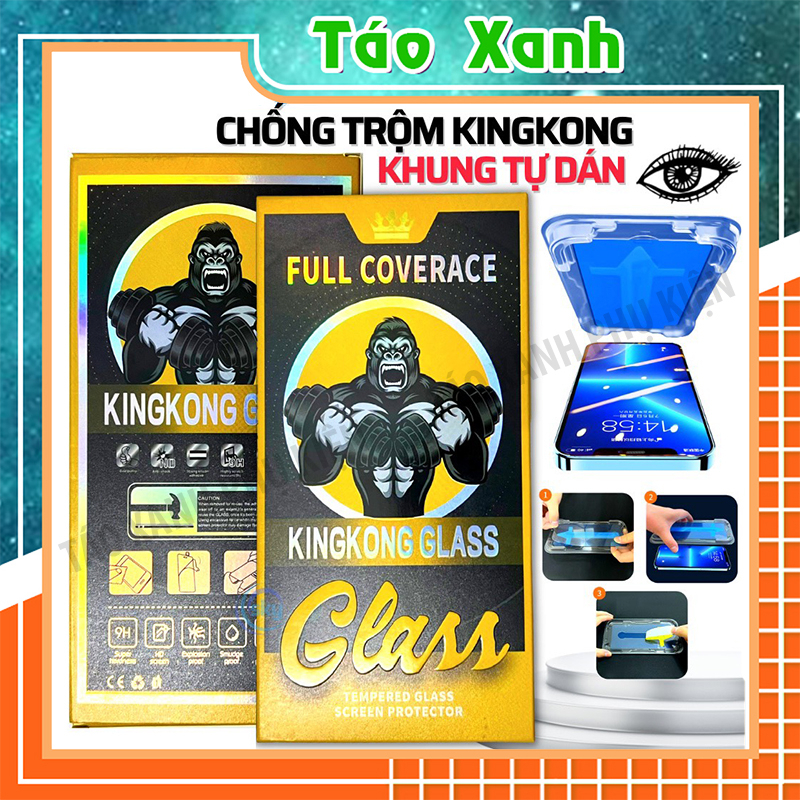 Kính Cường Lực Chống Nhìn Trộm Kingkong Khung Tự Dán Iphone 7Plus 8Plus X XsMax 11 12 13 14 pro max