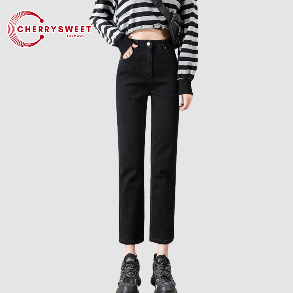 Quần skinny jean nữ xẻ gấu CHERRYSWEET ống đứng dáng suông lửng phong cách Hàn Quốc chất vải bò cao cấp dễ phối đồ T031