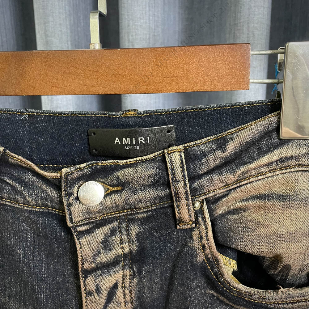 🏆  - Quần Bò Amiri Destroyed - Xanh Trầm Vá Da Dáng Biker - Loại 1 Chất Liệu Jean Cao Cấp Mạnh Hùng Shop 219