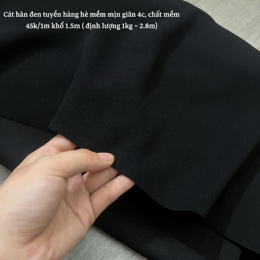 Vải cát hàn đen hàng xuất dư mềm giãn 4c siêu mềm đẹp khổ 1.6m
