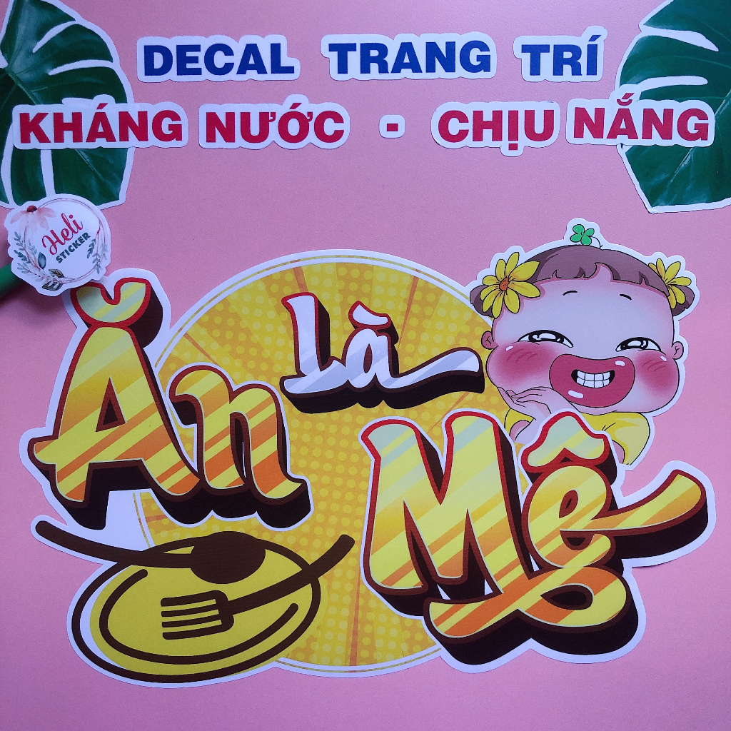 Decal Trang Trí Quán ĂN LÀ MÊ ✨ Hình Dán Decor Quán Ăn, Trà Sữa, Cà Phê - Sticker Kháng Nước, Chịu Nắng, Cắt Sẵn.