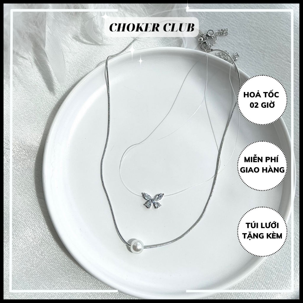Set rời dây chuyền mặt hình bướm và ngọc trai nhân tạo N179 Choker Club