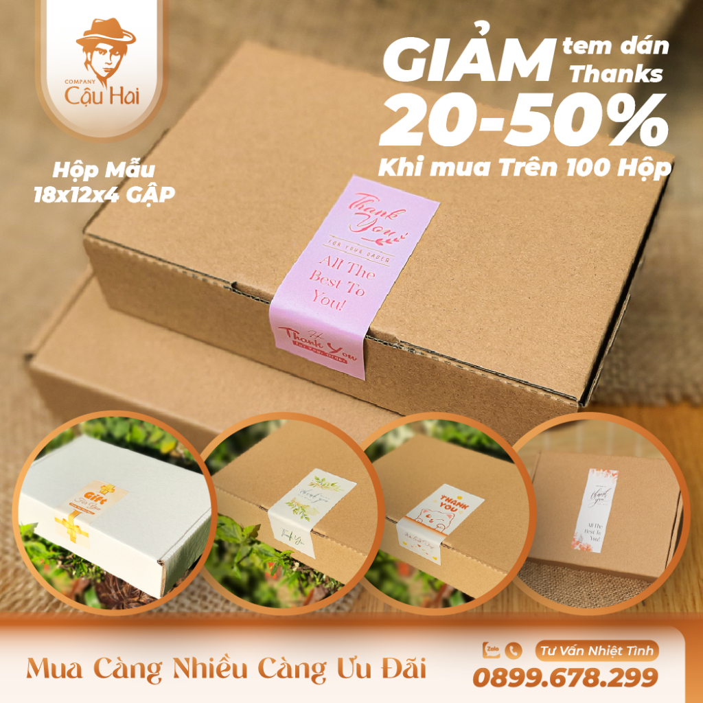 Set 50 hộp carton nắp GẬP 15x10x5