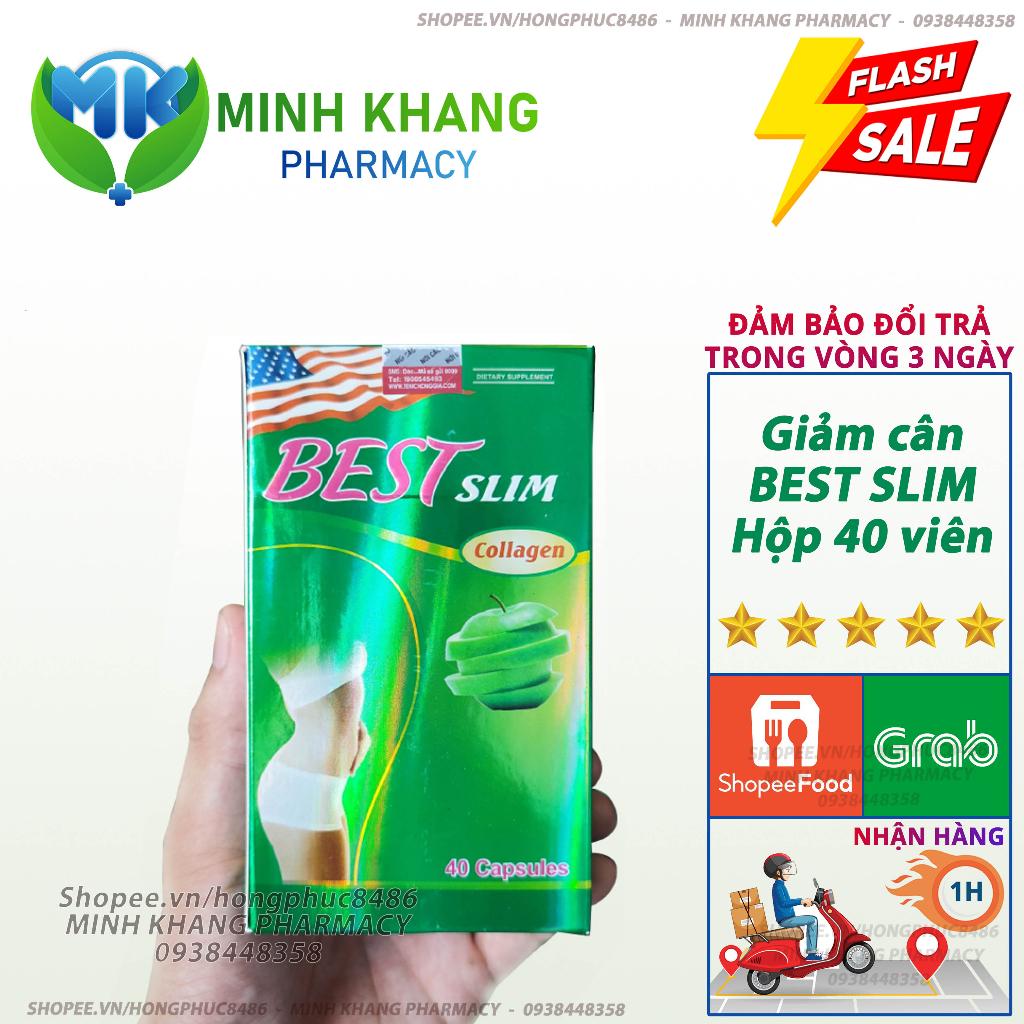 Giảm cân Best Slim Collagen⚡HÀNG CHÍNH HÃNG⚡Hộp40viên-An toàn, không mệt, không tác dụng phụ-MINH QUÂN a aa