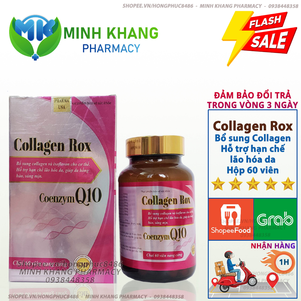 Viên uống Collagen Rox 60 viên vitamin c trắng da đẹp da chống lão hóa chăm sóc da mặt bổ sung collagen a aa
