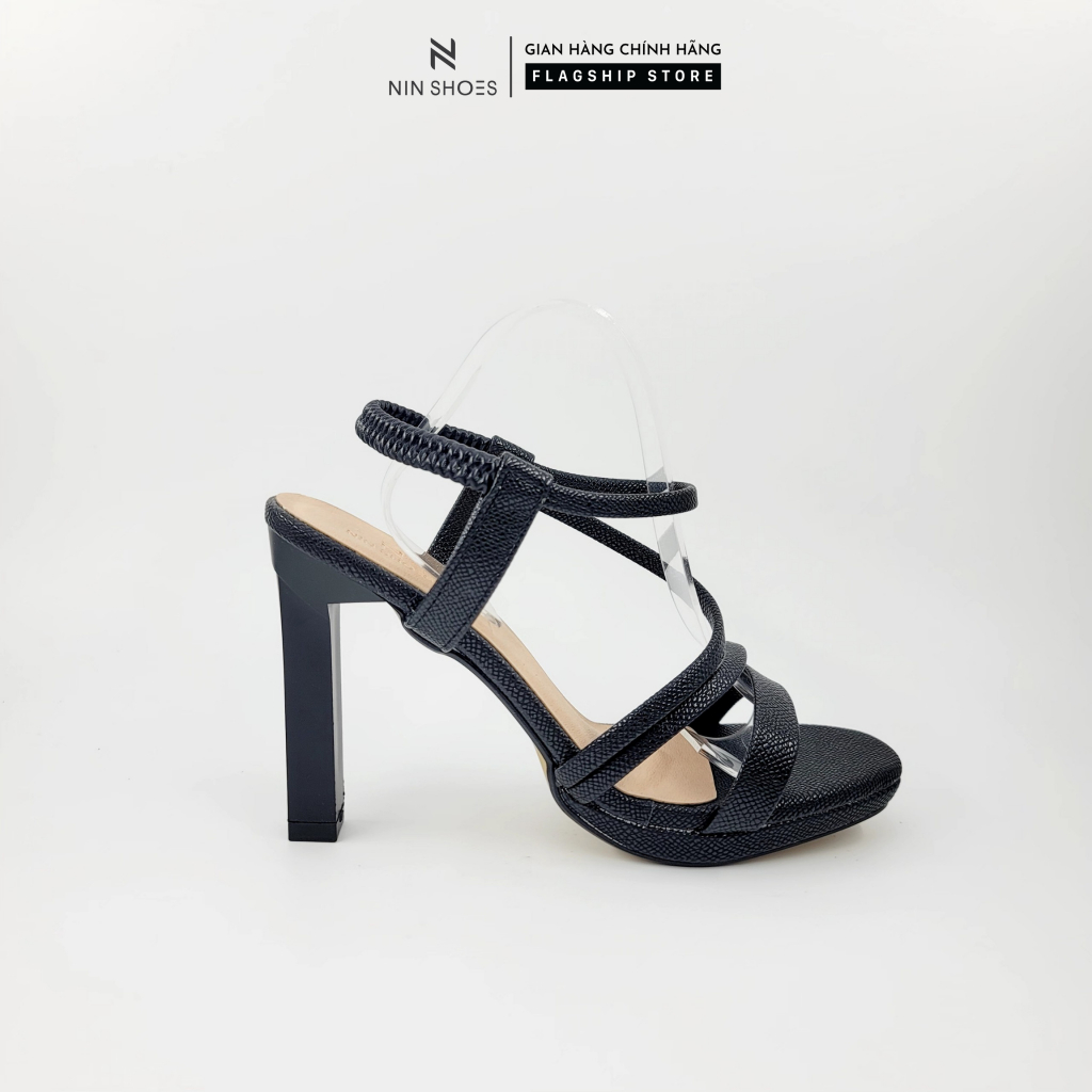 Sandal nữ Ninshoes cao gót 11 phân đế trụ nhỏ mũi tròn quai chéo chun sau siêu xinh