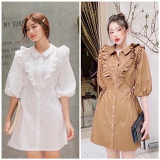 Đầm váy phối bèo tay lỡ 2 màu (kèm hình thật)