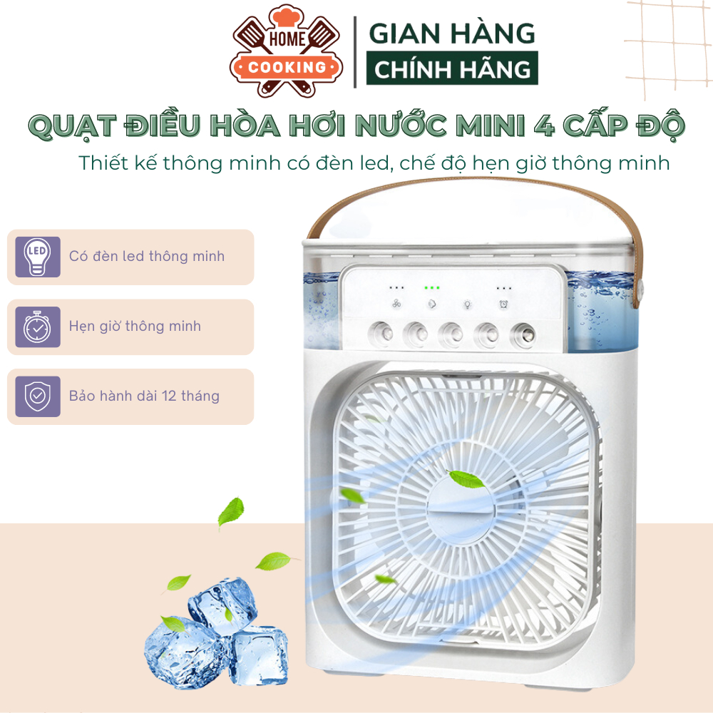 Quạt điều hoà mini, quạt hơi nước để bàn 3 chế độ gió dung tích bình chứa nước 600ml tích hợp đèn led, bảo hành 12 tháng