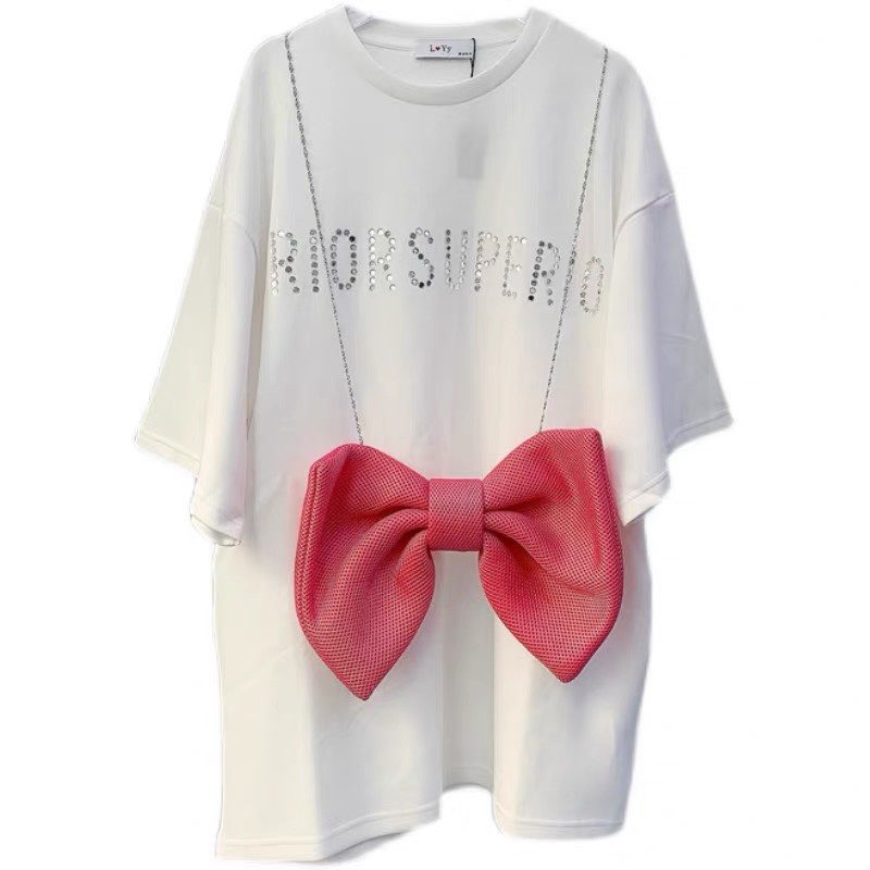 Áo Thun Phối Nơ To Cực Dễ Thương Form Rộng💕Áo Phông Chất Cotton Dày Dặn Chuẩn Hàng Unisex