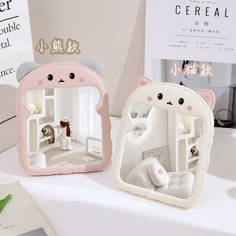 Gương Để Bàn Tai Gấu, Gương Decor Góc Trang Điểm Xinh Xắn, Gương Mini Trang Điểm
