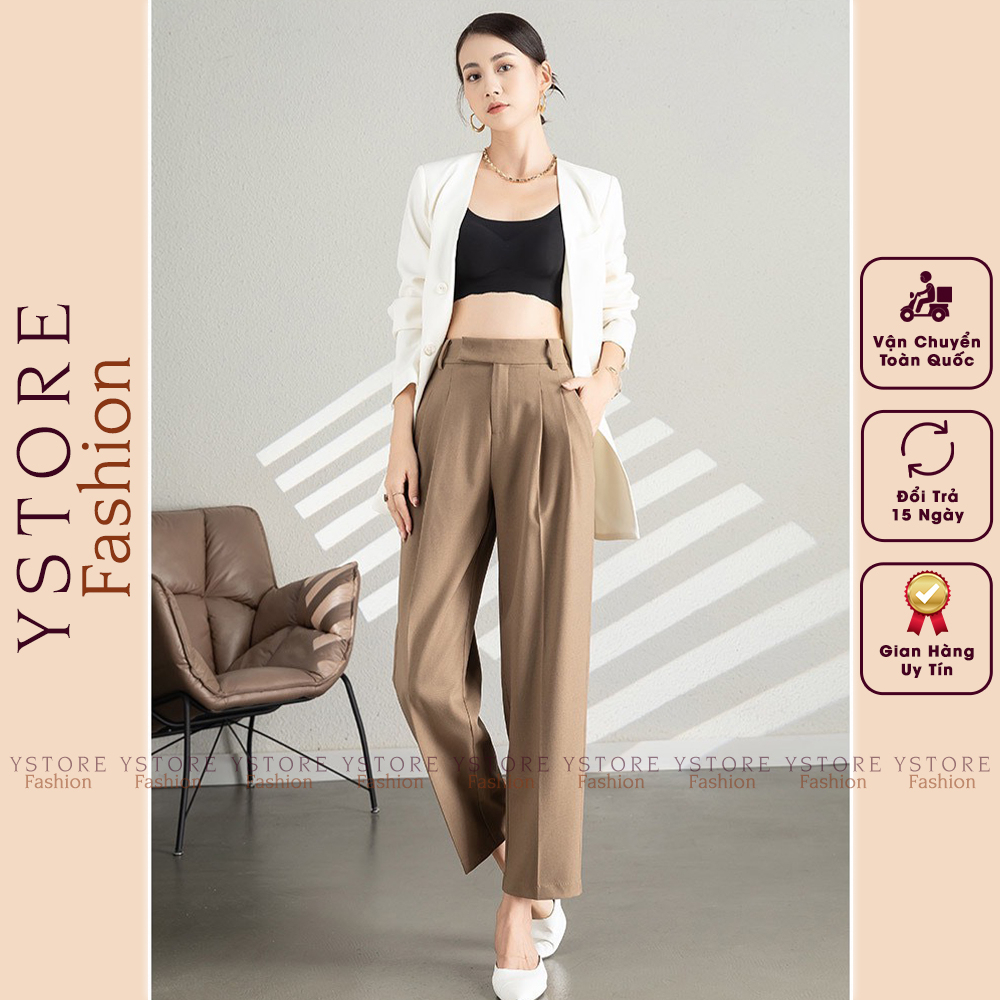 Quần tây lưng cao nữ công sở dáng quần âu tôn dáng có khuy cài chất vải cao cấp YSTORE