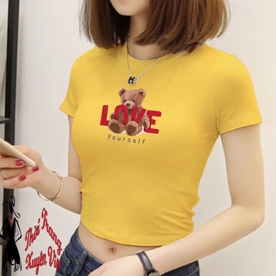 Thời Trang nử, áo thun áo croptop body in LOVE đc làm từ vải thun 4 chiều tại xưởng ko qua trung gian