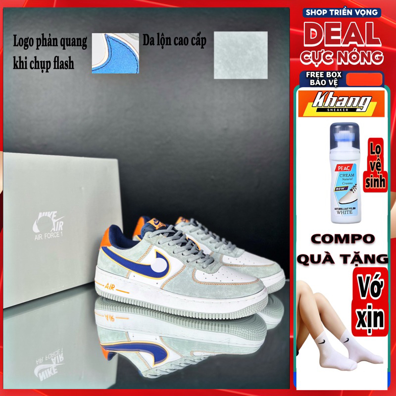 Giày Thể Thao Sneaker Air For 1 “Gót Cam” Phản Quang | AF1 Phản Quang Kèm Bộ Quà Tặng