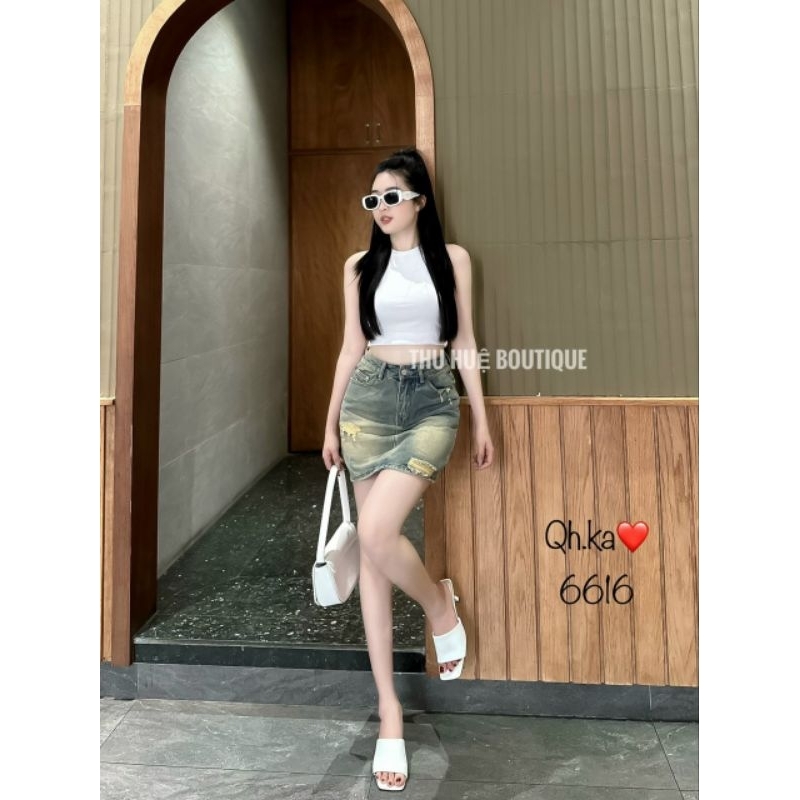 Chân váy jeans loang rách hàng QCL1
